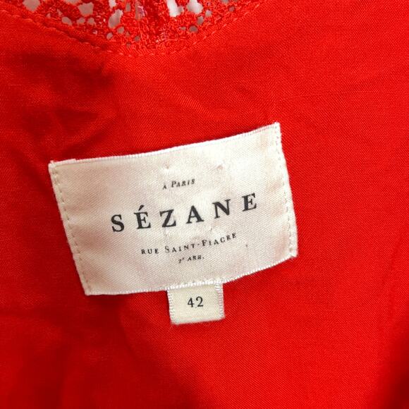 SEZANE Louisa Dress Coral Red Shift Lace Neckline {TT36} - Picture 8 of 9